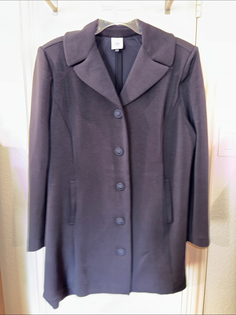 CAbi At Ease Topper | Navy Long Single-Breasted Blazer Jacket